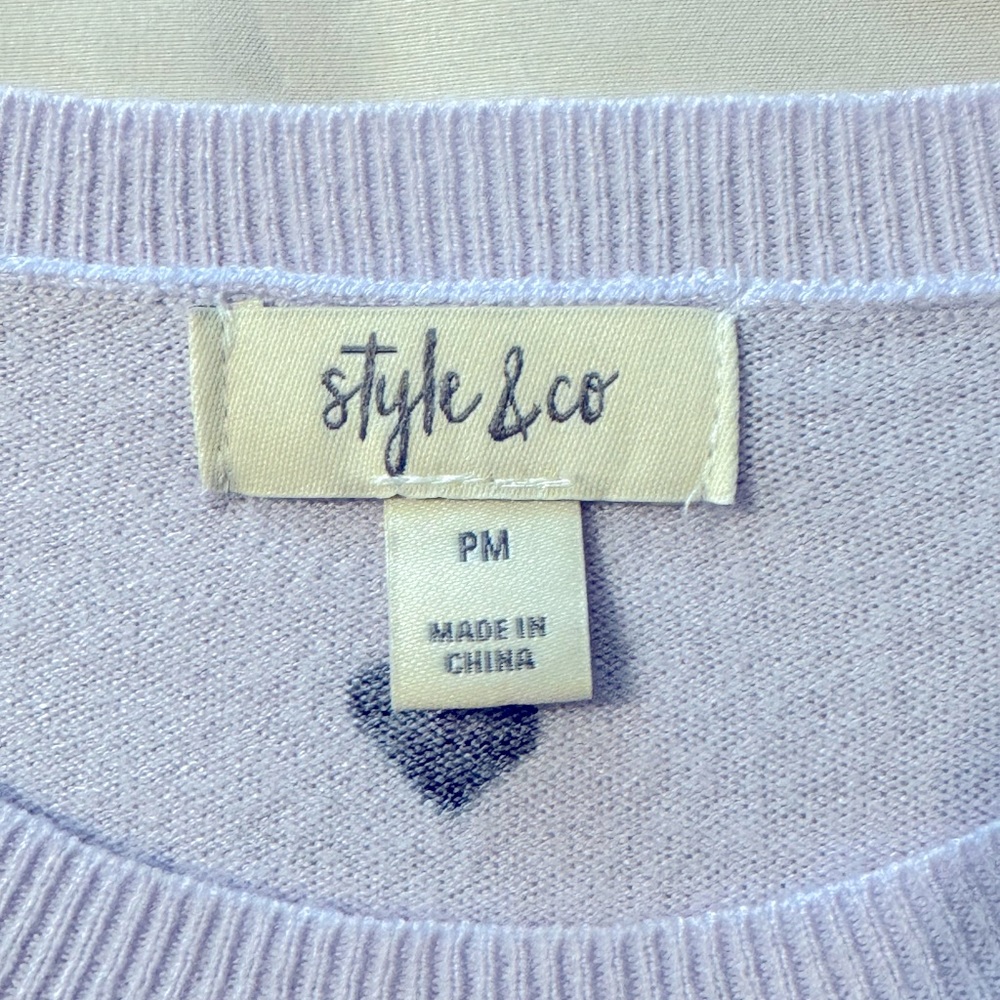 Style and co lavender sweater. Heart design size Medium petite. Like new